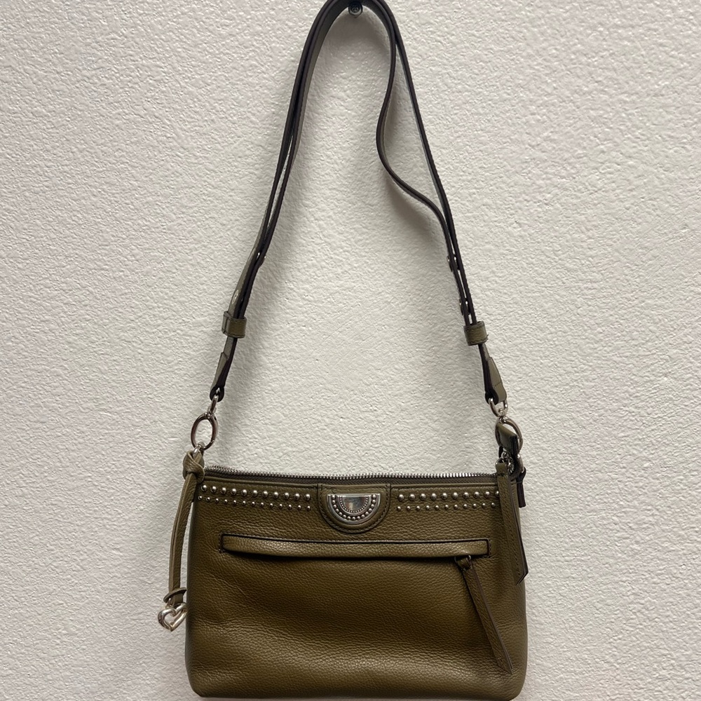 Brighton Jessie Green Olive Leather Crossbody Bag